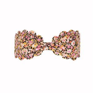 NWT Marysia Antibes Bandeau Scalloped Bikini Top in Blossom Flower Print Pink S